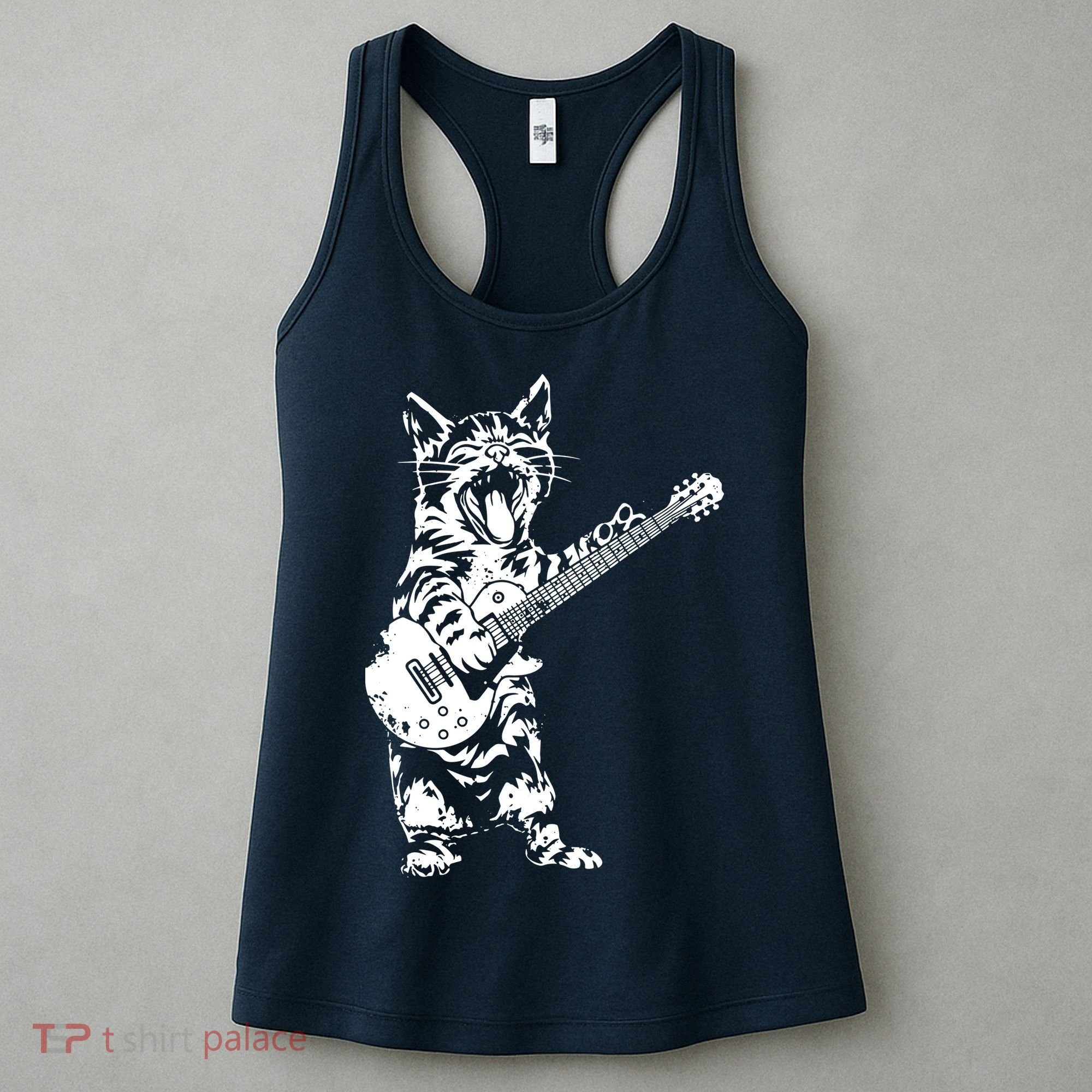 Cat Rocker Funny Kitty Plays Guitar Rockstar Cats Guitarist Women's Tank Top