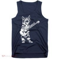 Cat Rocker Funny Kitty Plays Guitar Rockstar Cats Guitarist Tank Top thumb 0