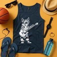 Cat Rocker Funny Kitty Plays Guitar Rockstar Cats Guitarist Tank Top thumb 4