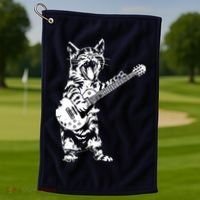 Cat Rocker Funny Kitty Plays Guitar Rockstar Cats Guitarist Golf Towel thumb 1