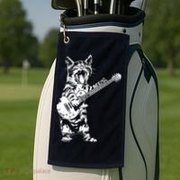 Cat Rocker Funny Kitty Plays Guitar Rockstar Cats Guitarist Golf Towel thumb 2