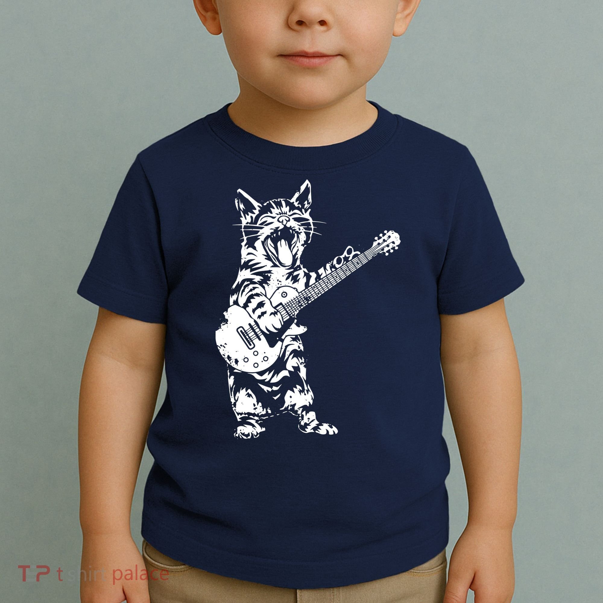 Cat Rocker Funny Kitty Plays Guitar Rockstar Cats Guitarist Toddler T-Shirt