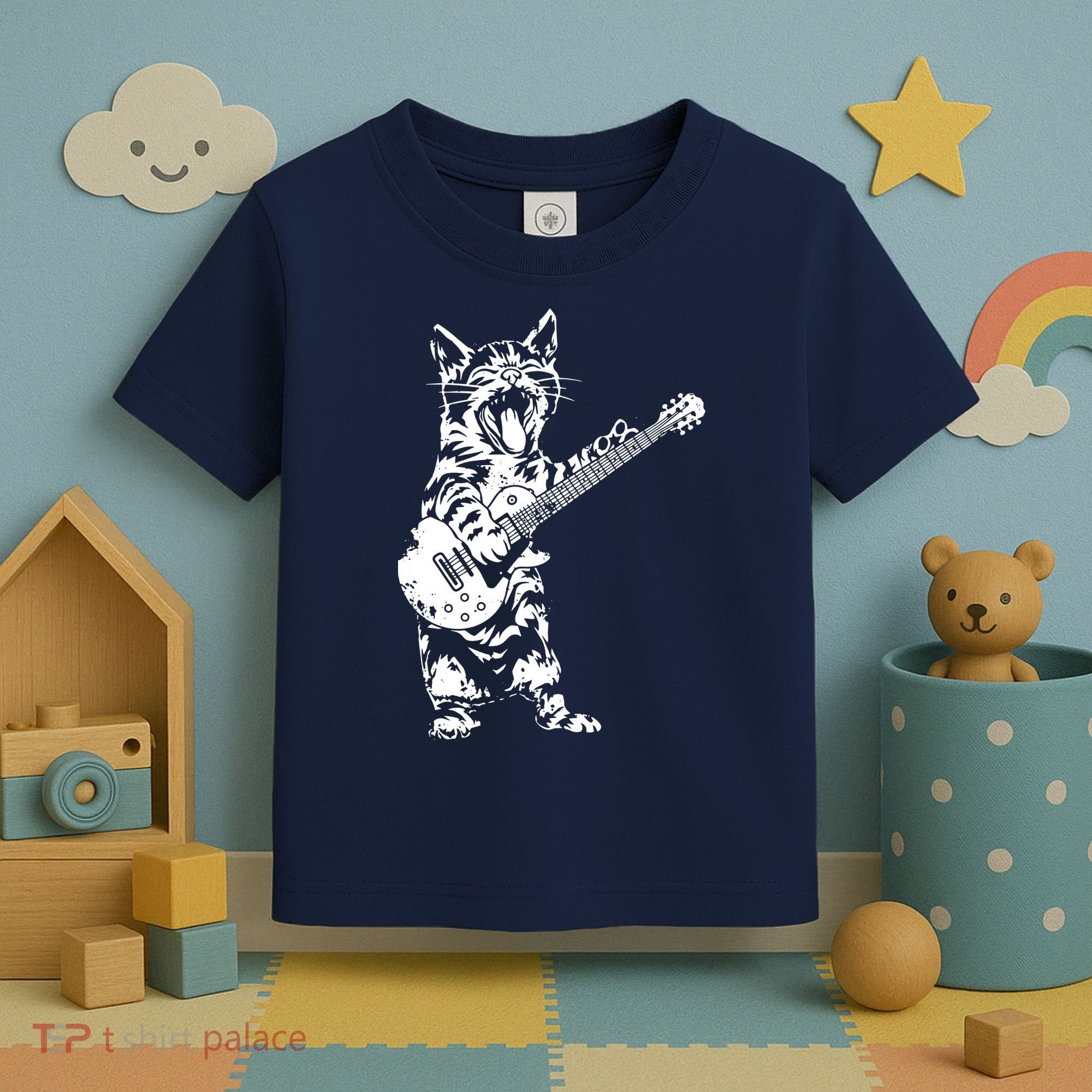 Cat Rocker Funny Kitty Plays Guitar Rockstar Cats Guitarist Toddler T-Shirt