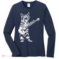 Cat Rocker Funny Kitty Plays Guitar Rockstar Cats Guitarist Women's Long Sleeve Shirt thumb 0