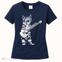 Cat Rocker Funny Kitty Plays Guitar Rockstar Cats Guitarist Women's T-Shirt thumb 0