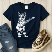 Cat Rocker Funny Kitty Plays Guitar Rockstar Cats Guitarist Women's T-Shirt thumb 3