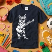 Cat Rocker Funny Kitty Plays Guitar Rockstar Cats Guitarist Kids T-Shirt thumb 3