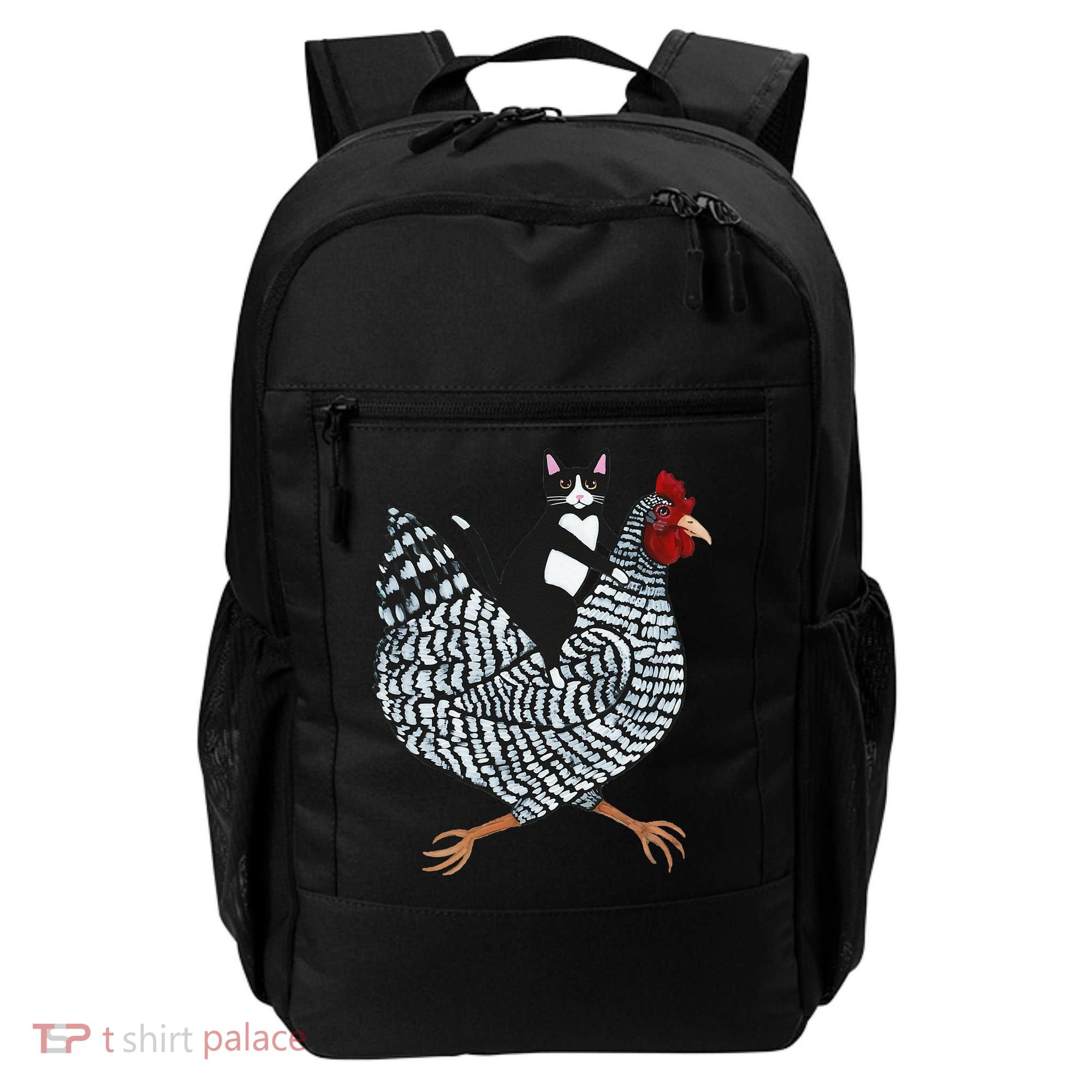 Cat Riding Funny Chicken Tuxedo Cat On A Chicken Lover Backpack