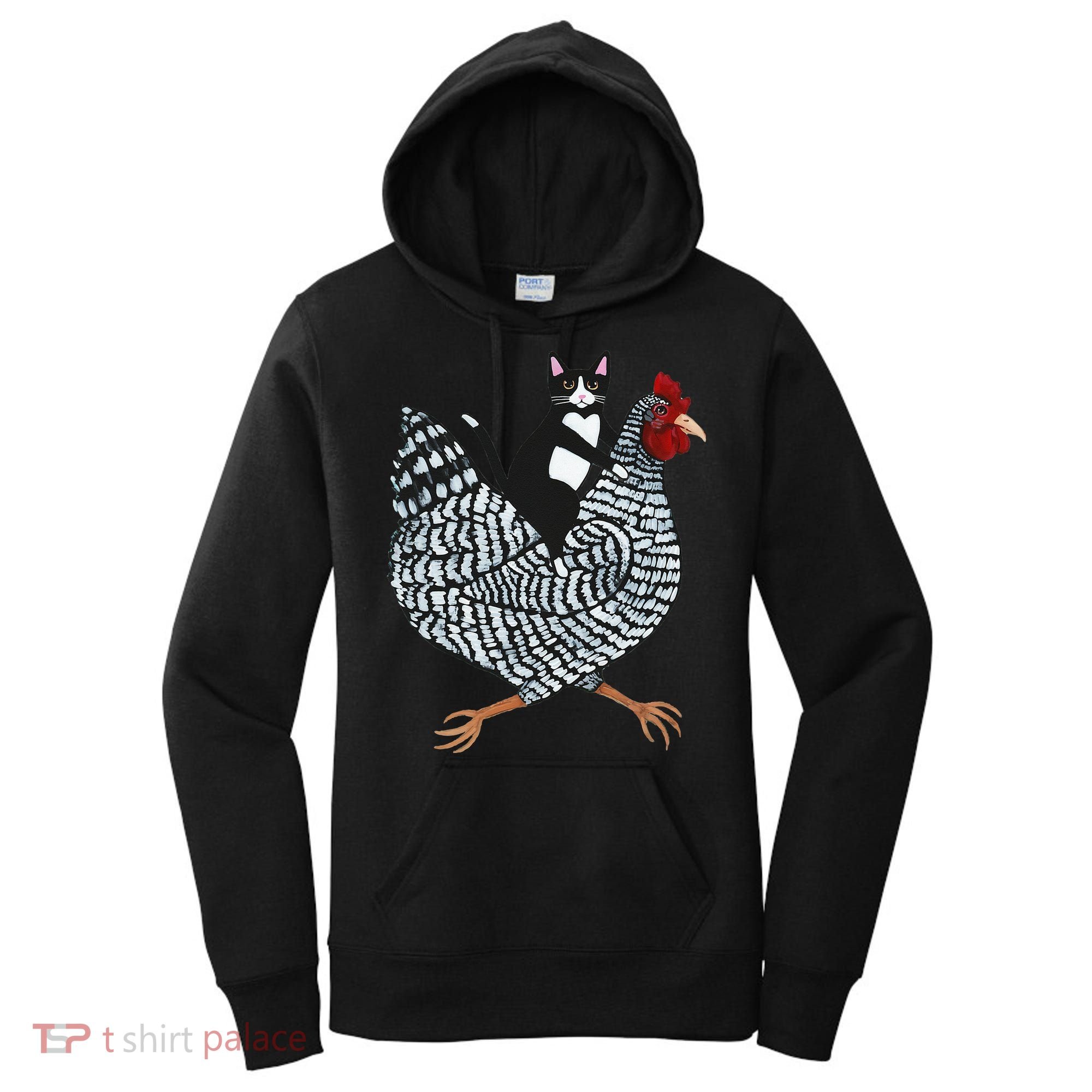 Cat Riding Funny Chicken Tuxedo Cat On A Chicken Lover Women's Hoodie