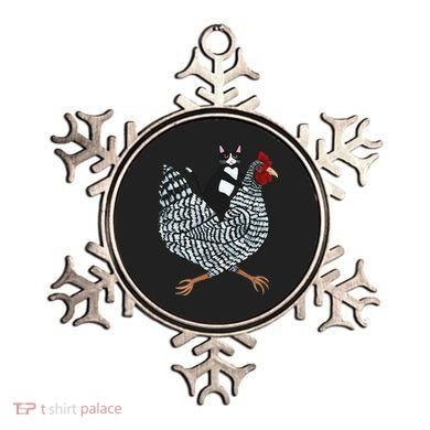 Cat Riding Funny Chicken Tuxedo Cat On A Chicken Lover Ornament