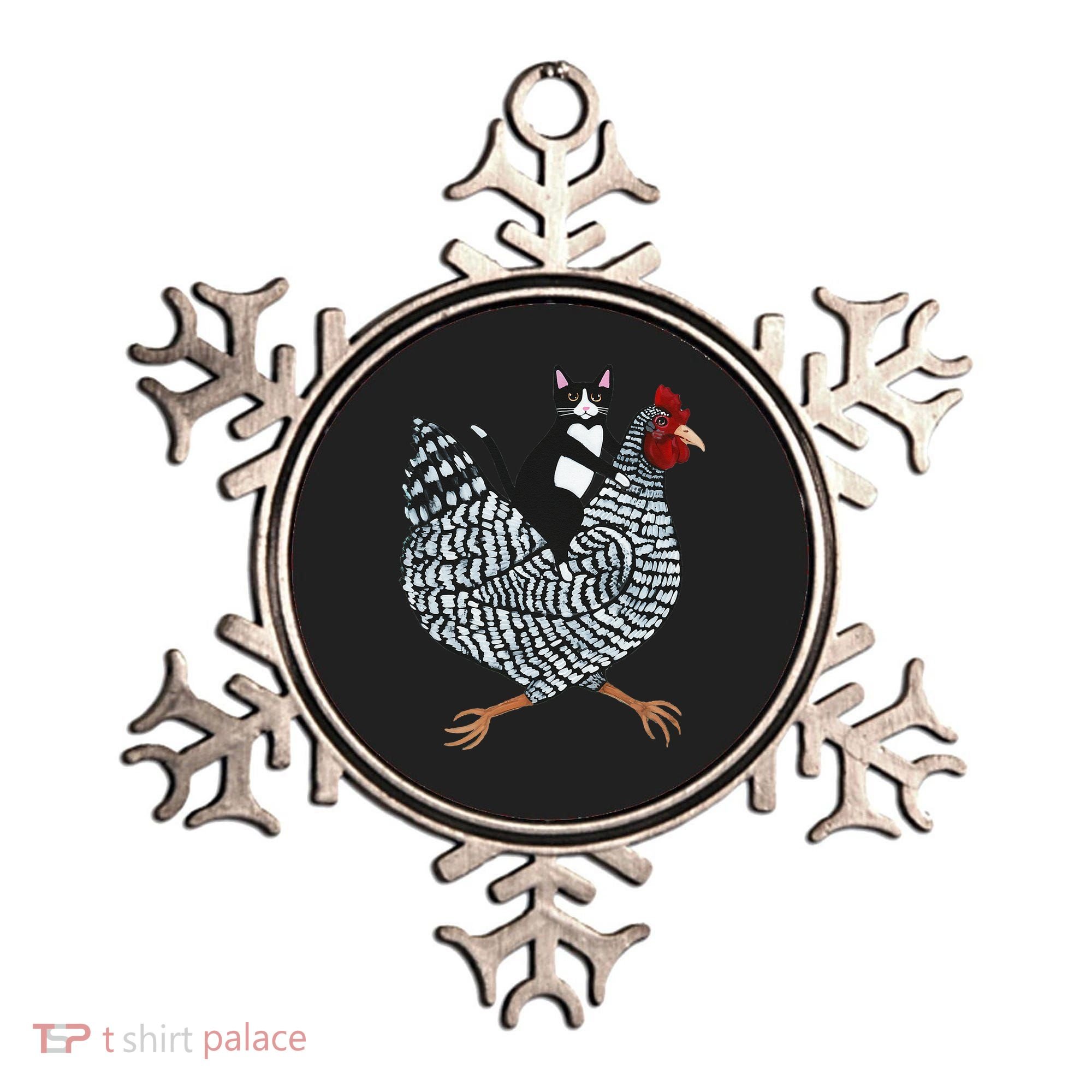 Cat Riding Funny Chicken Tuxedo Cat On A Chicken Lover Ornament