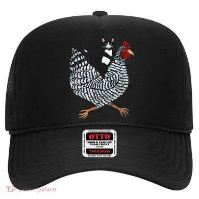 Cat Riding Funny Chicken Tuxedo Cat On A Chicken Lover Hat