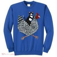 Cat Riding Funny Chicken Tuxedo Cat On A Chicken Lover Sweatshirt thumb 0