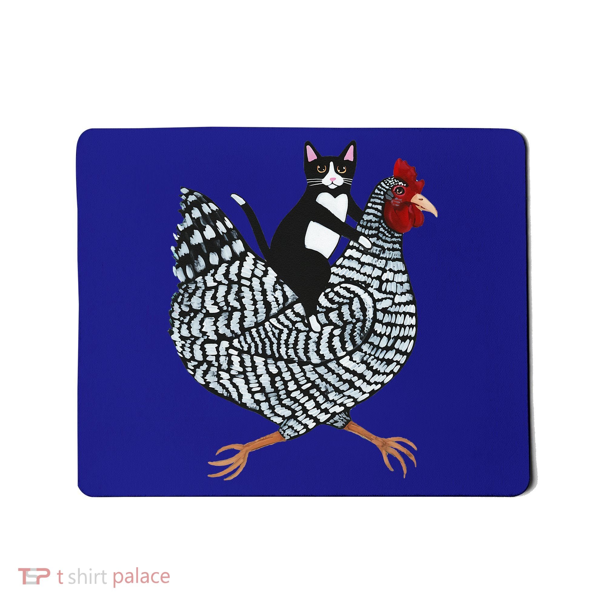 Cat Riding Funny Chicken Tuxedo Cat On A Chicken Lover Mousepad