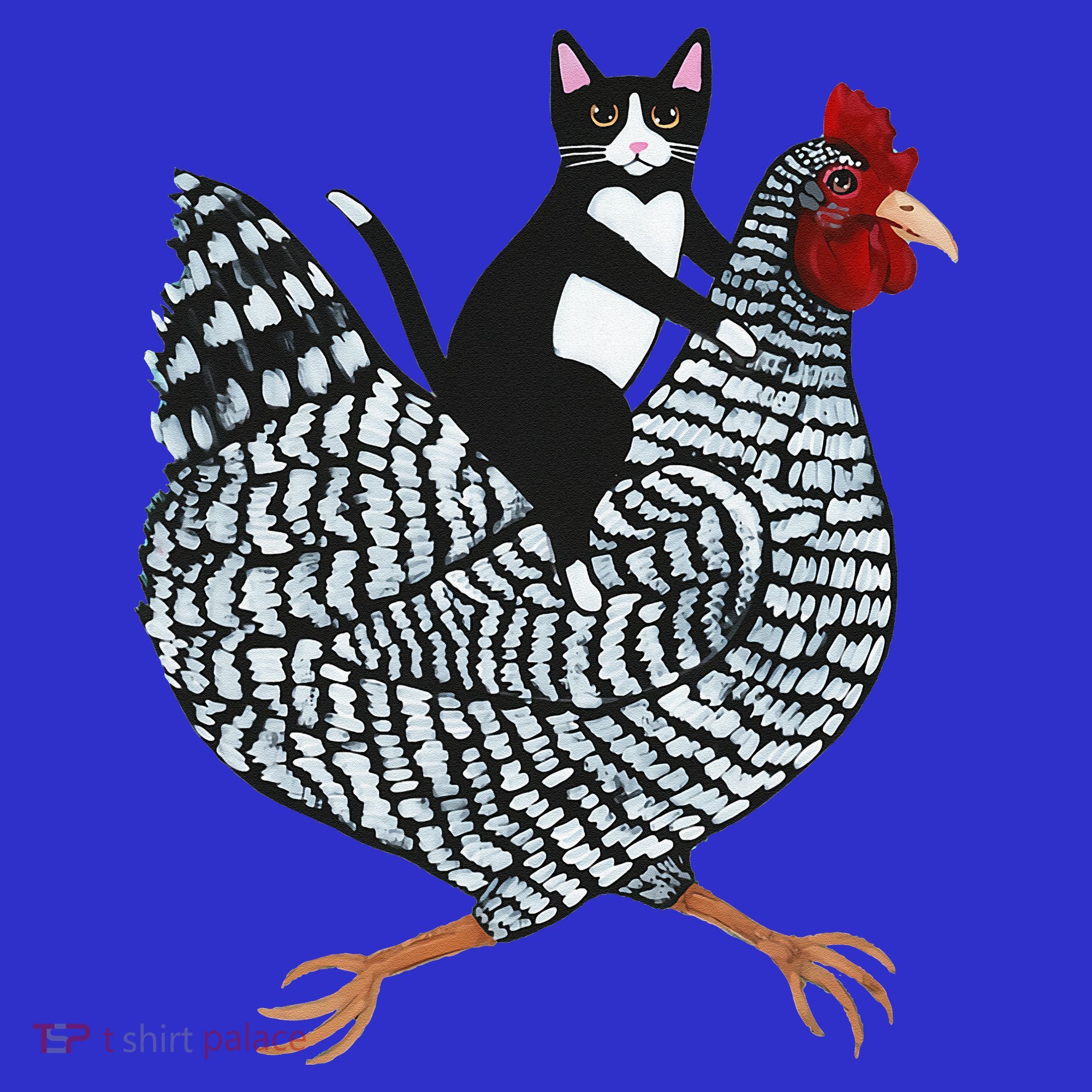 Cat Riding Funny Chicken Tuxedo Cat On A Chicken Lover Mousepad