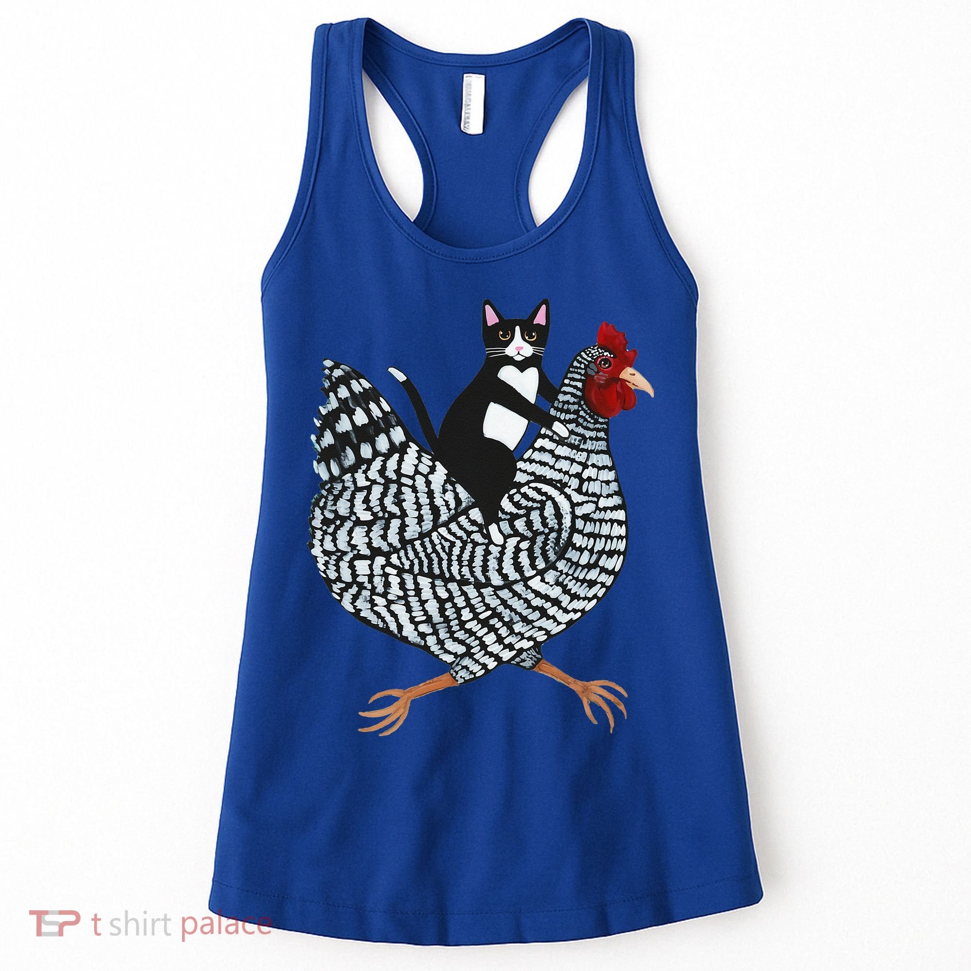 Cat Riding Funny Chicken Tuxedo Cat On A Chicken Lover Women's Tank Top
