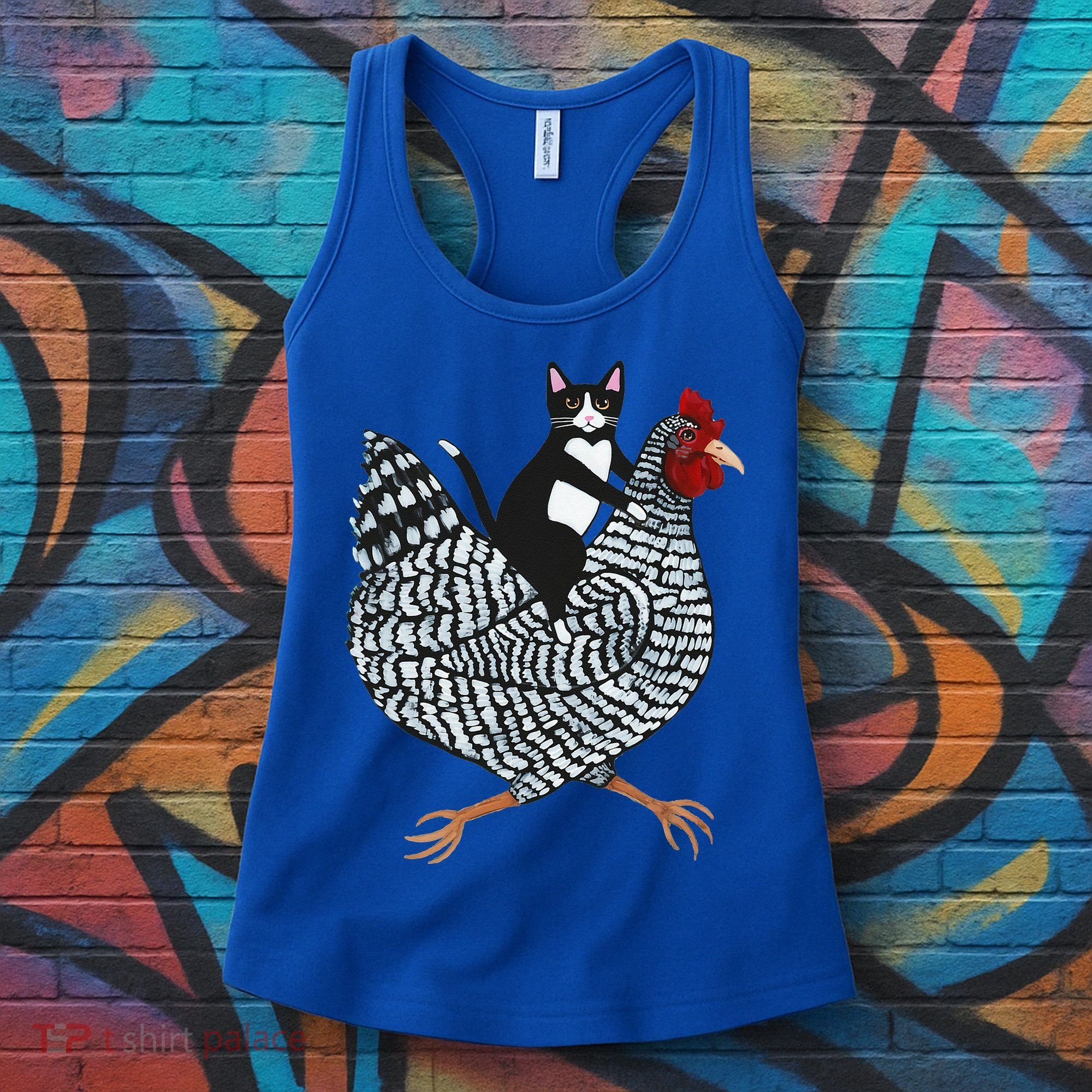 Cat Riding Funny Chicken Tuxedo Cat On A Chicken Lover Women's Tank Top