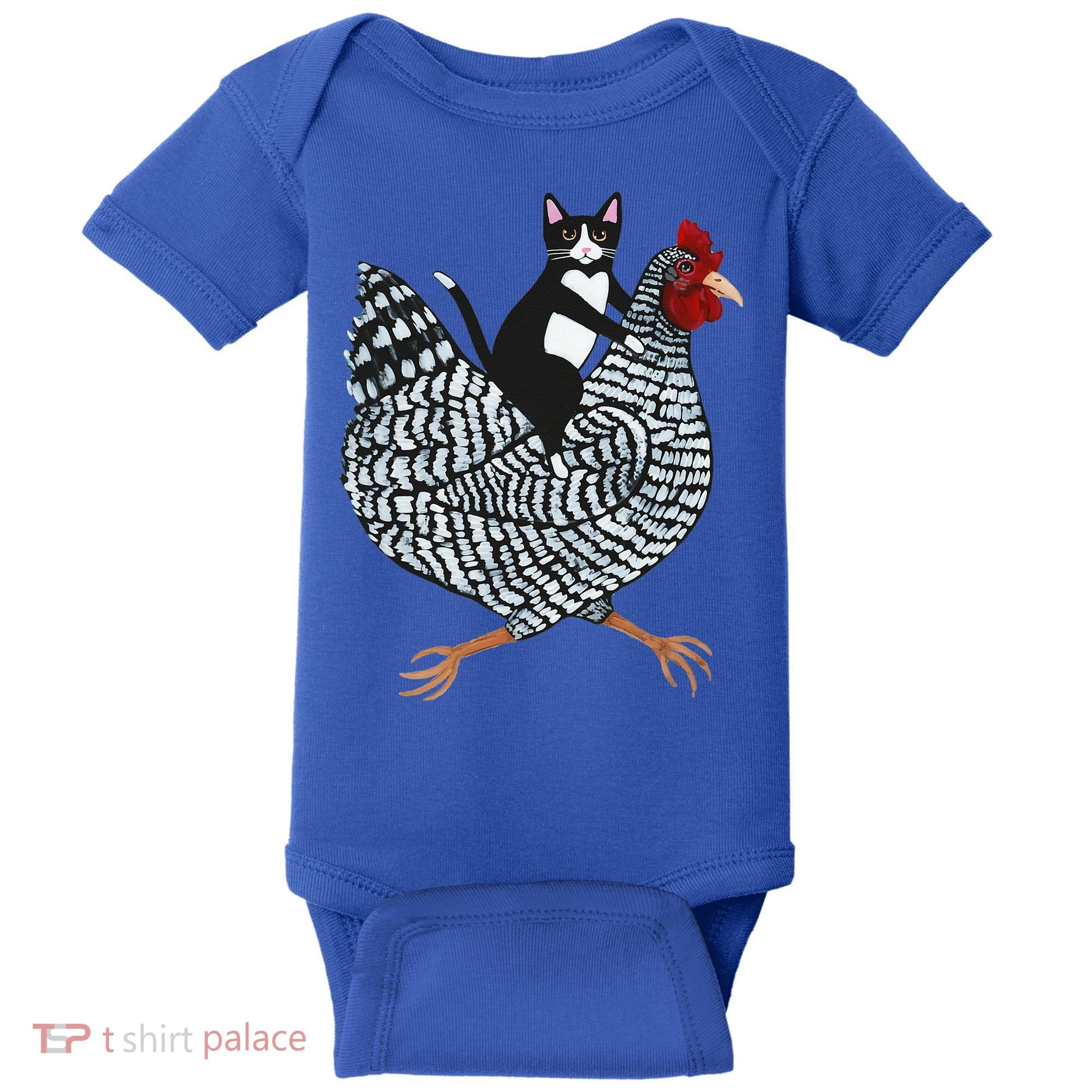 Cat Riding Funny Chicken Tuxedo Cat On A Chicken Lover Baby Bodysuit