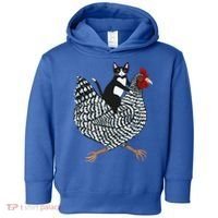 Cat Riding Funny Chicken Tuxedo Cat On A Chicken Lover Toddler Hoodie thumb 0