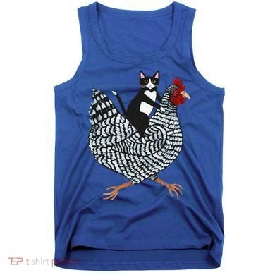 Cat Riding Funny Chicken Tuxedo Cat On A Chicken Lover Tank Top