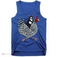 Cat Riding Funny Chicken Tuxedo Cat On A Chicken Lover Tank Top thumb 0