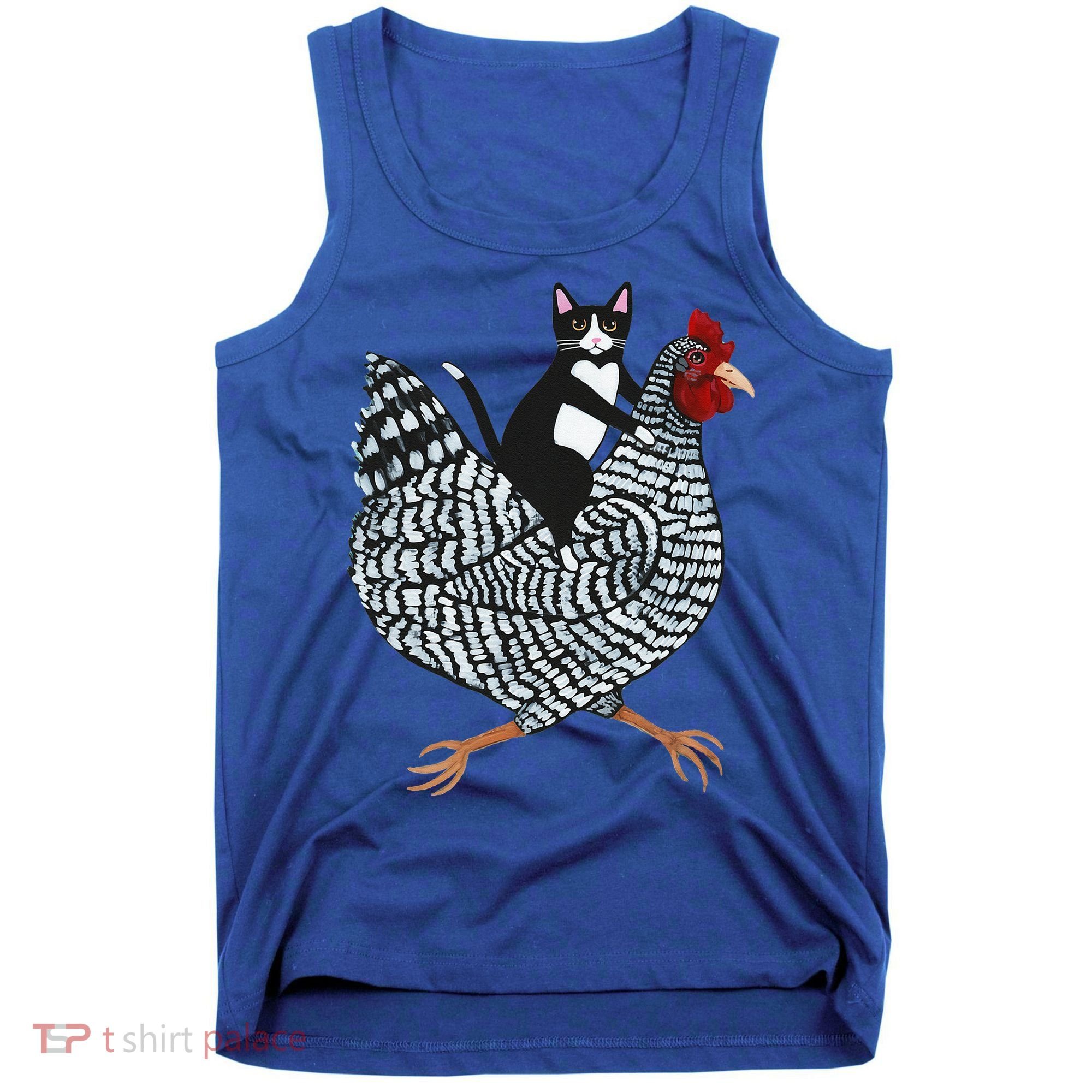 Cat Riding Funny Chicken Tuxedo Cat On A Chicken Lover Tank Top