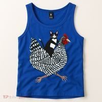 Cat Riding Funny Chicken Tuxedo Cat On A Chicken Lover Tank Top thumb 2