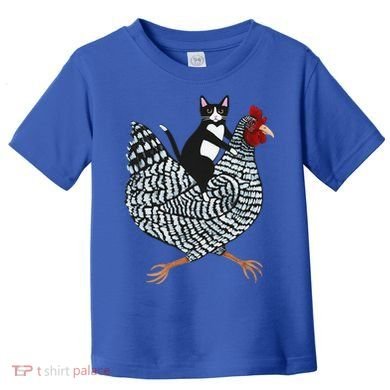 Cat Riding Funny Chicken Tuxedo Cat On A Chicken Lover Toddler T-Shirt