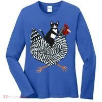 Cat Riding Funny Chicken Tuxedo Cat On A Chicken Lover Women's Long Sleeve Shirt thumb 0