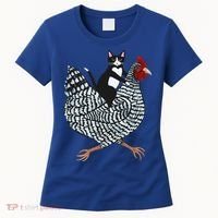 Cat Riding Funny Chicken Tuxedo Cat On A Chicken Lover Women's T-Shirt thumb 0