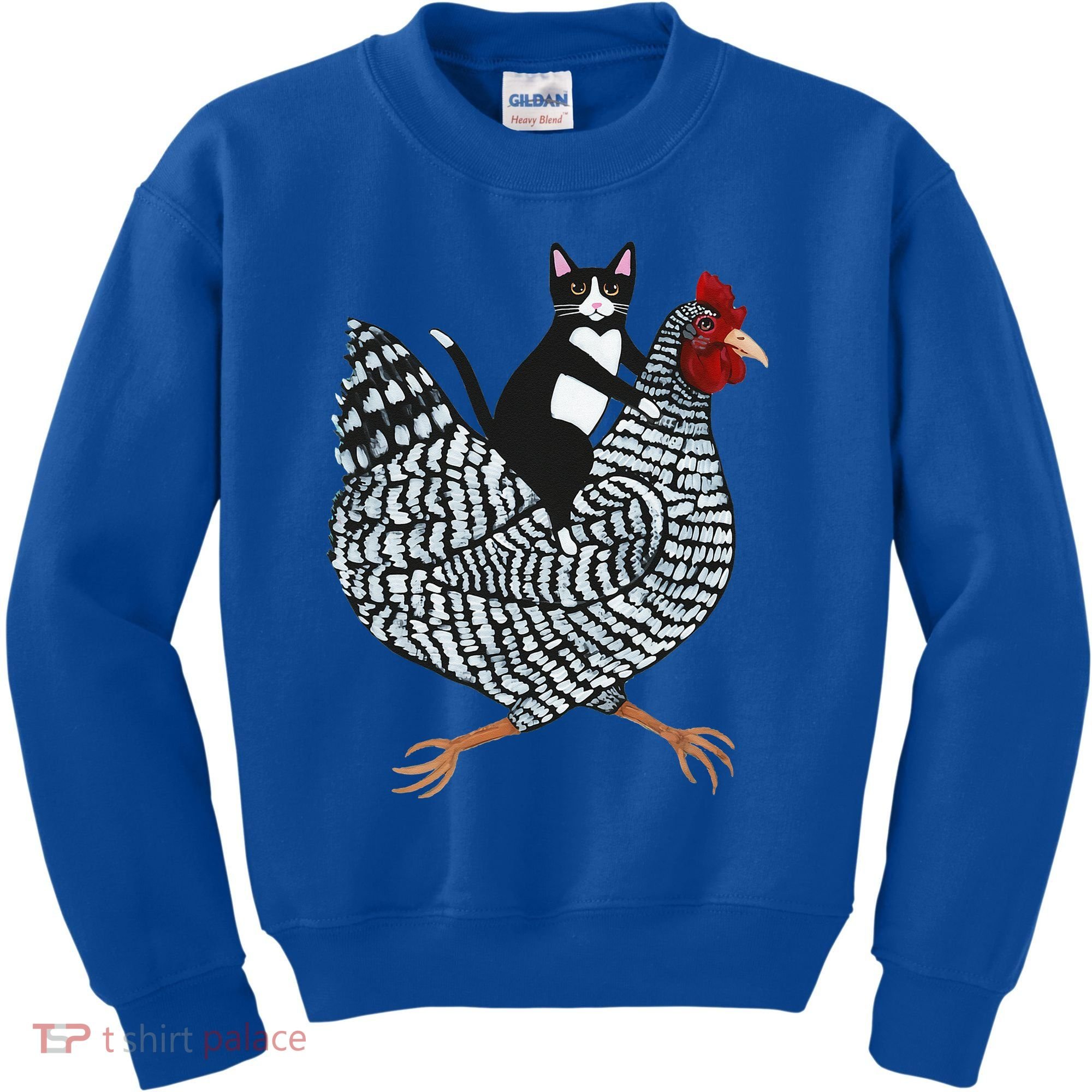 Cat Riding Funny Chicken Tuxedo Cat On A Chicken Lover Kids Sweatshirt