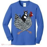Cat Riding Funny Chicken Tuxedo Cat On A Chicken Lover Kids Long Sleeve Shirt thumb 0