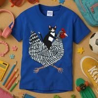 Cat Riding Funny Chicken Tuxedo Cat On A Chicken Lover Kids T-Shirt thumb 3