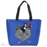 Cat Riding Funny Chicken Tuxedo Cat On A Chicken Lover Tote Bag thumb 0