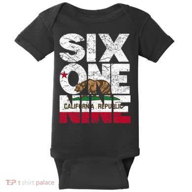 California Republic Flag 619 Area Code Baby Bodysuit