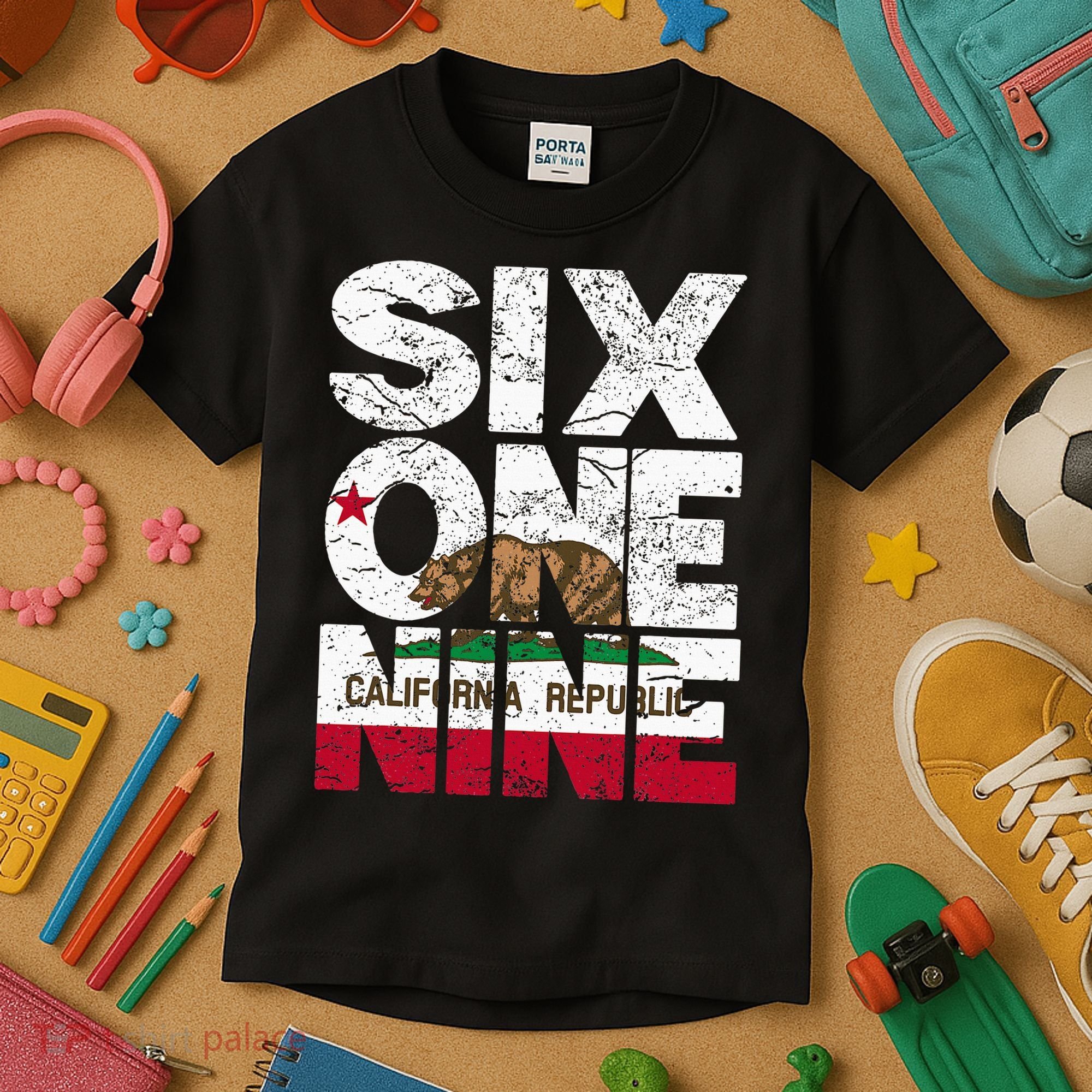California Republic Flag 619 Area Code Kids T-Shirt