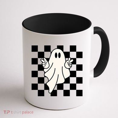 Cute Retro Ghost Peace Sign Halloween Coffee Mug back