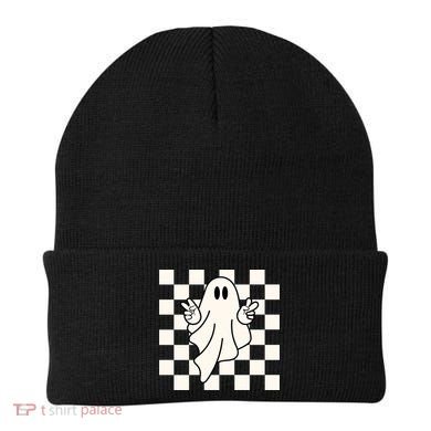 Cute Retro Ghost Peace Sign Halloween Beanie