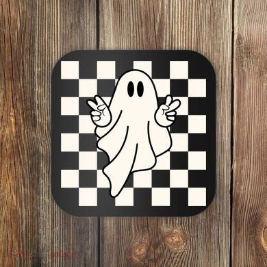 Cute Retro Ghost Peace Sign Halloween Coaster
