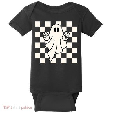 Cute Retro Ghost Peace Sign Halloween Baby Bodysuit