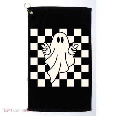 Cute Retro Ghost Peace Sign Halloween Golf Towel