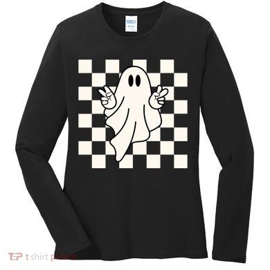 Cute Retro Ghost Peace Sign Halloween Women's Long Sleeve Shirt