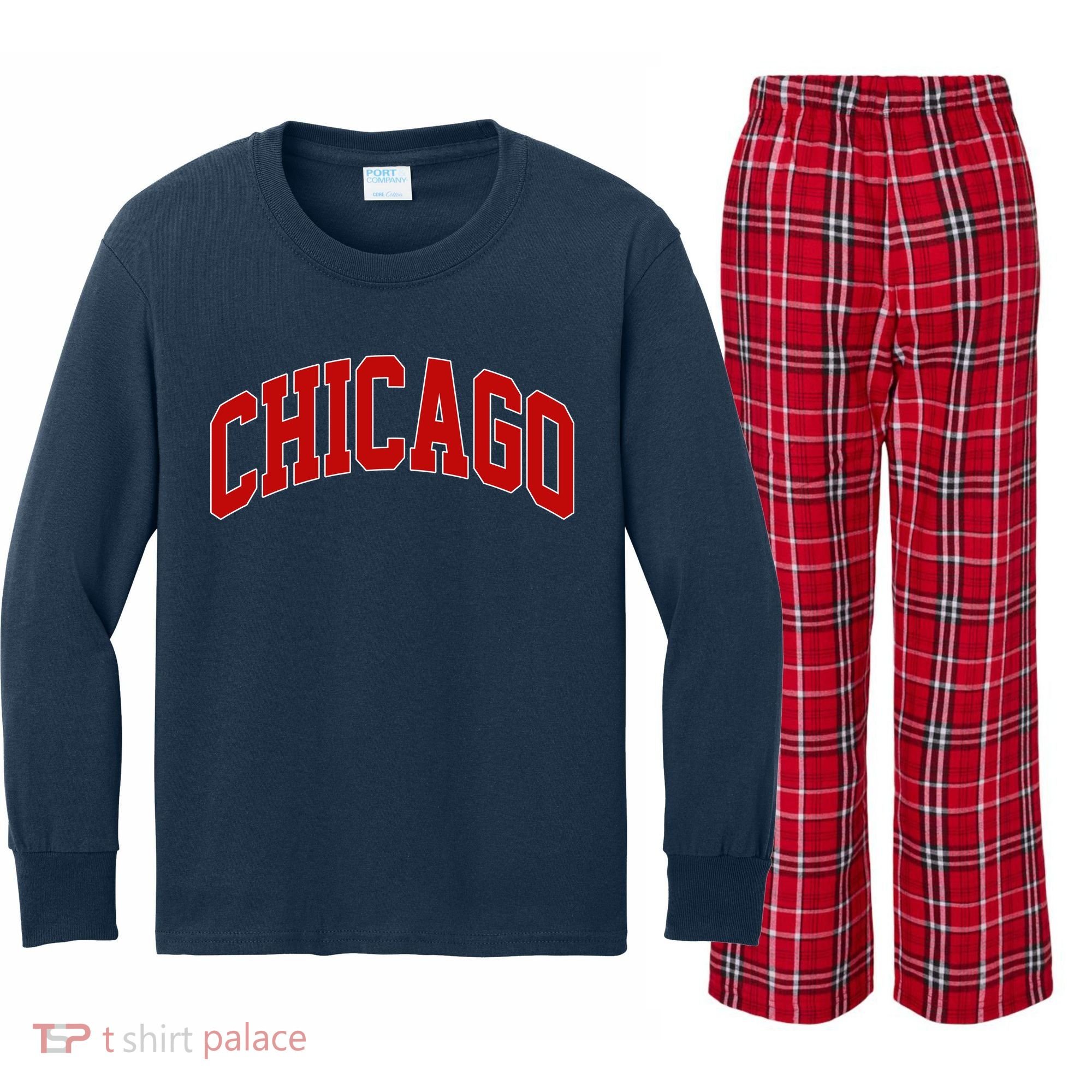 Chicago Retro Gift Kids Long Sleeve Plaid Pajama Set