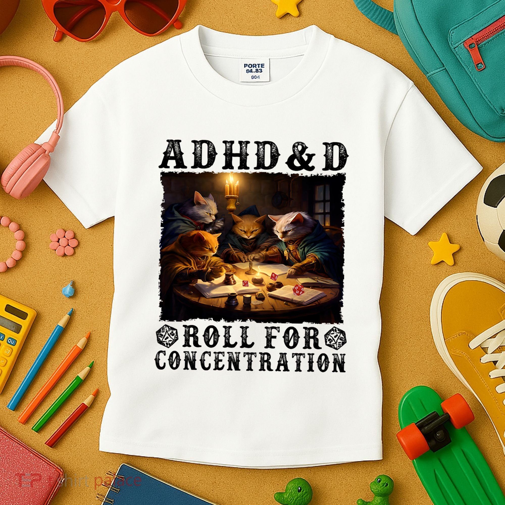 Cats Rpg Gamer Roll For Concentration Funny Quote Apparel Kids T-Shirt