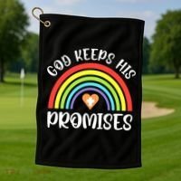 Christian Rainbow God Keeps His Promises Bible Noah Golf Towel thumb 1