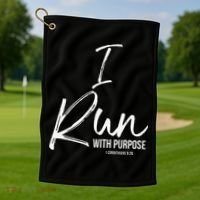 Christian Running Gift For Runners I Run With Purpose Golf Towel thumb 1