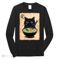 Cat Ramen Graphic Funny Japanese Kawaii Anime Cat  Long Sleeve Shirt thumb 0