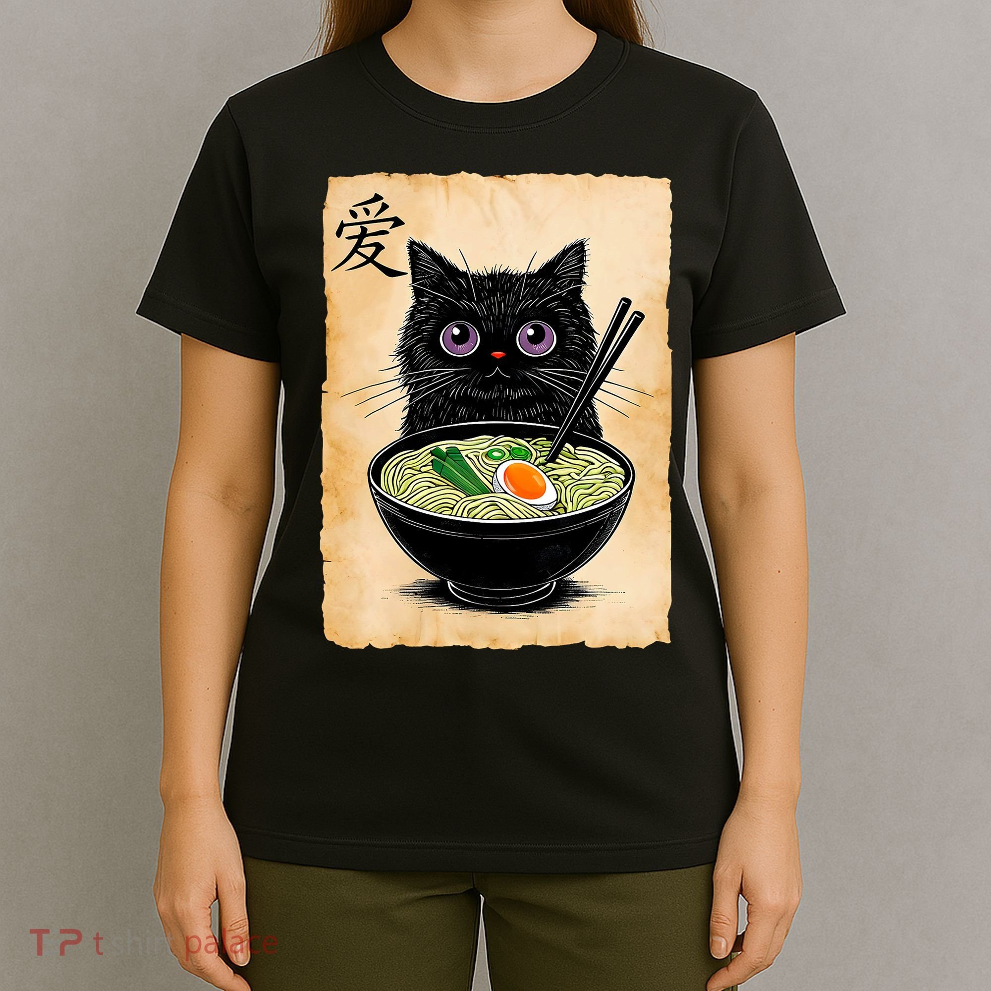 Cat Ramen Graphic Funny Japanese Kawaii Anime Cat  T-Shirt