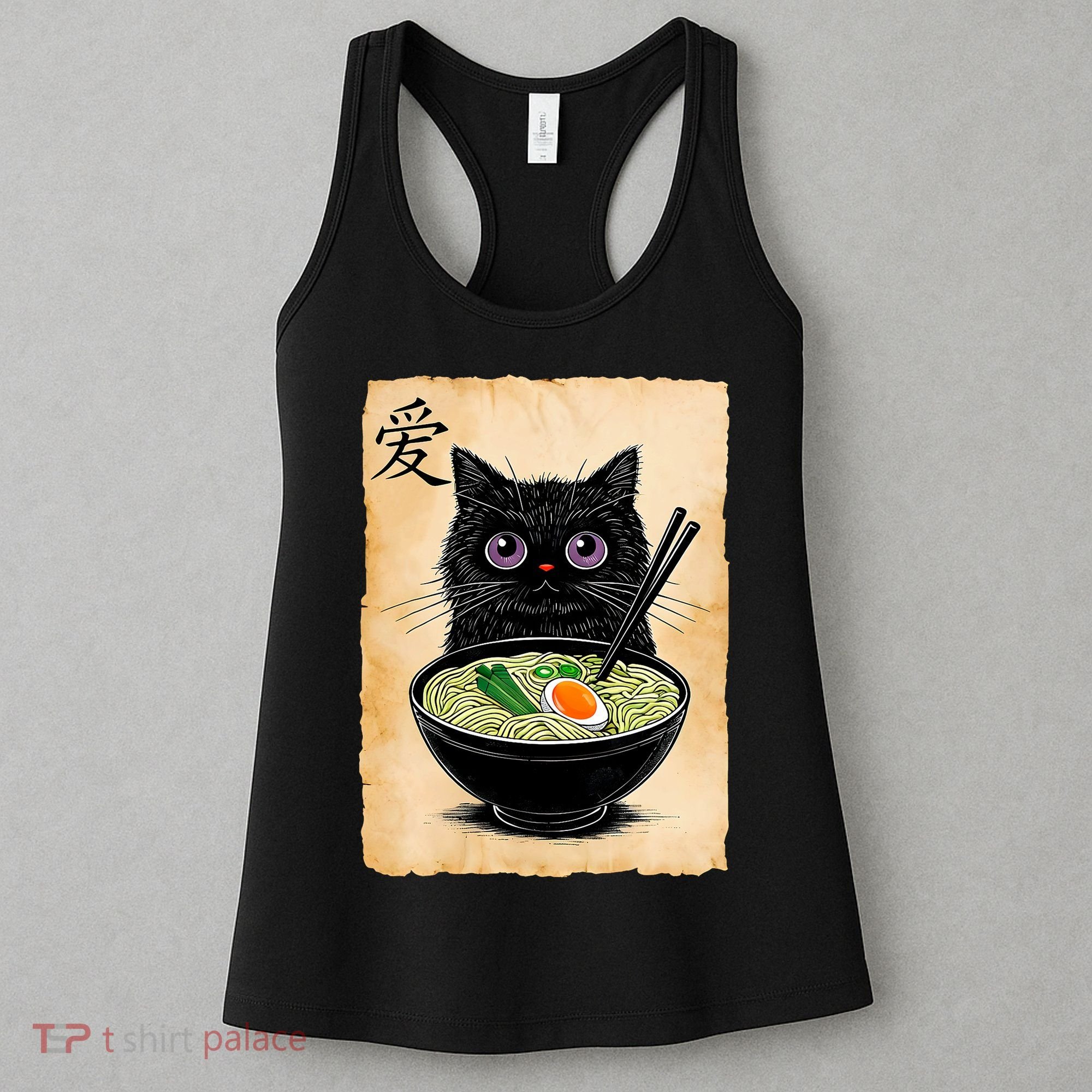 Cat Ramen Graphic Funny Japanese Kawaii Anime Cat  Women's Tank Top