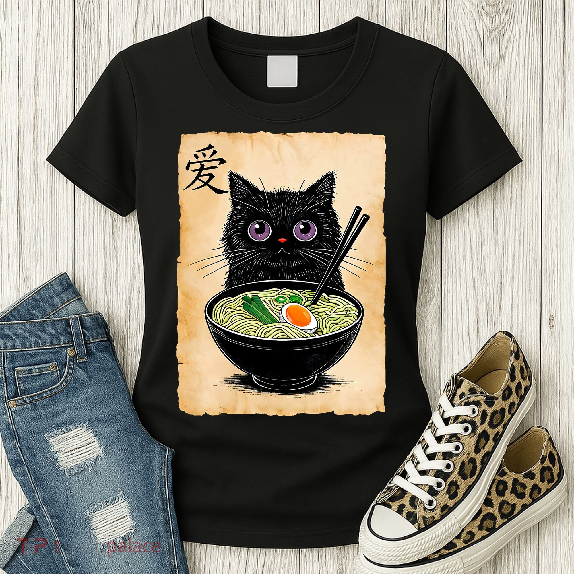 Cat Ramen Graphic Funny Japanese Kawaii Anime Cat  Women's T-Shirt